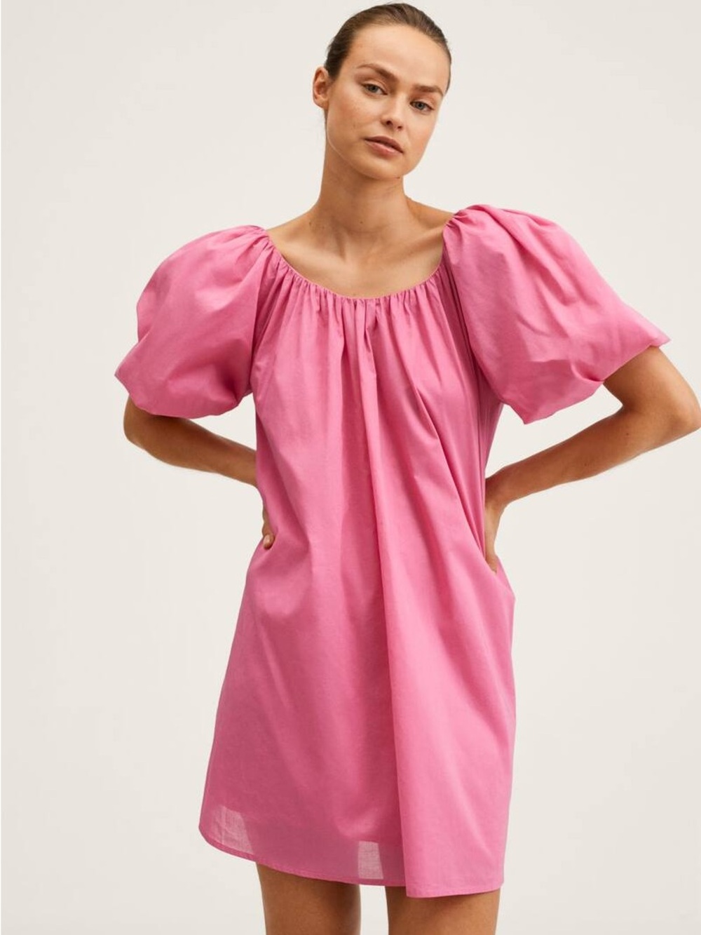Mango hot Pink Puff-Sleeve Short Dress size 8